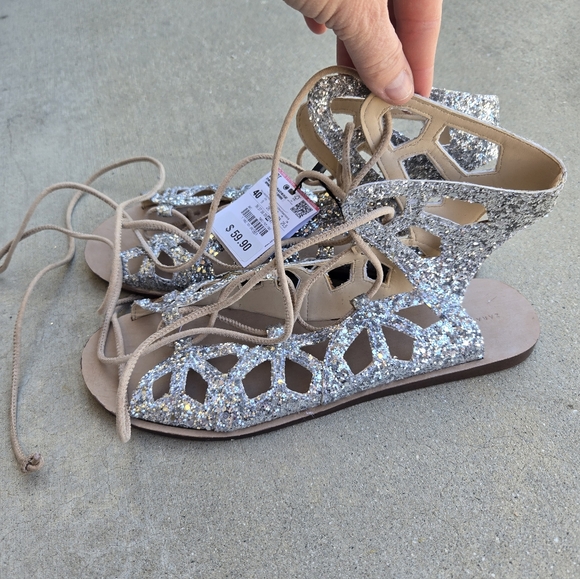 NWT Zara Silver Glitter Gladiator Sandals, 9 - Picture 2 of 7